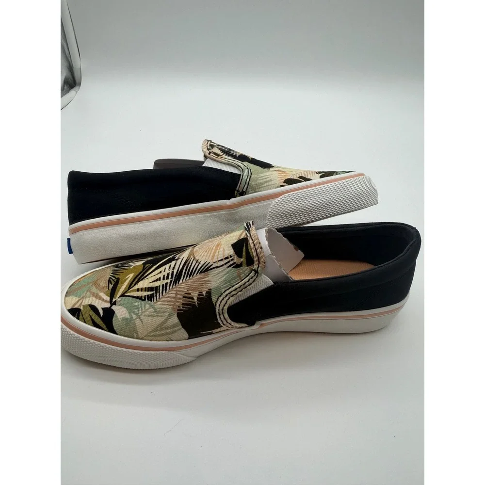 Keds Double Decker Tropical Palm Print Slip On Sneakers Black Green 5M
